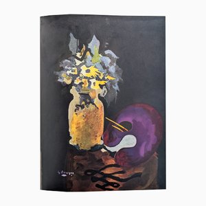 Lithographie Couleur Georges Braque, Still Life with Flower Vase and Artist Palette, 1955