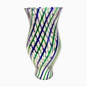 Vaso in vetro di Murano verde, blu, bronzo e trasparente di Irene Paolo, Italia, anni '90