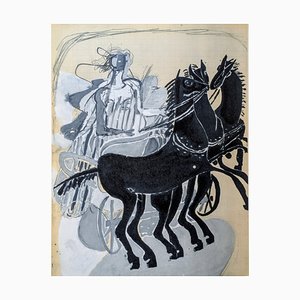 Georges Braque, Schwarze Pferde und Streitwagen, Farblithographie, 1955