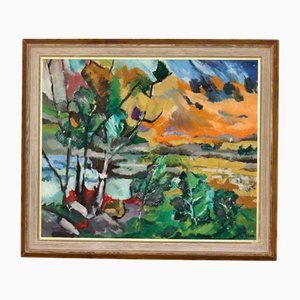 Liz S, Abstrakte Landschaft, 1980er, Öl auf Leinwand, Gerahmt