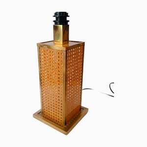 Moderne Mid-Century Tischlampe aus Messing & Wiener Stroh von Christian Dior, 1970er
