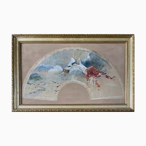 François Flameng, Diane Chasseresse, Watercolor for Fan Project, 1893, Framed