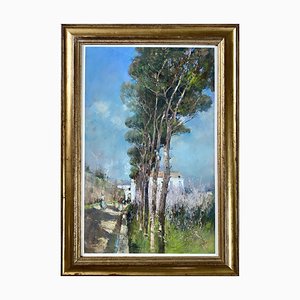 Giuseppe Casciaro, A Street in Naples, Large Pastel, 1906, Framed