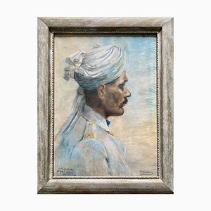 Willem Delsaux, Porträt eines indischen Soldaten, Large Pastell, 1918, gerahmt