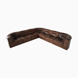 Vintage Modular DS 11 Leather Sofa from de Sede, 1970s, Set of 7
