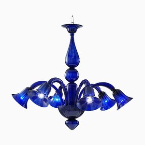 Durchscheinender azurblauer Murano Glas Kronleuchter von Simoeng