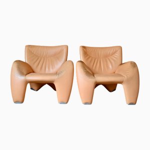 Set of 2 Echnaton Armchairs in Orange Leather by Jan Armstadt for Leolux, 1990s