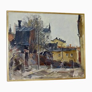 Adrian Van Arkel, Scène de Ville de Stockholm, 1960s, Huile sur Toile, Encadrée