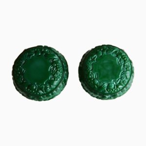 Cajas Art Déco de vidrio en verde oscuro, años 30. Juego de 2