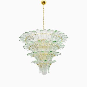 Mid-Century Italian Modern Murano Glass and Brass Palmette Chandelier from Barovier & Toso, 1980s