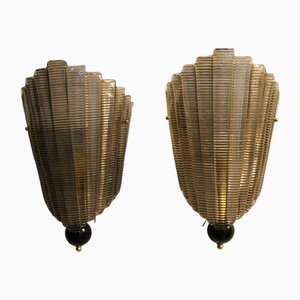 Sconces in Smoked Textured Murano Glass, 1980s, Set of 2
