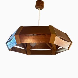 Lampe à Suspension Brutaliste en Bois, 1970s
