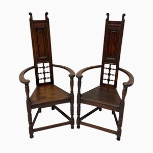 English Arts and Crafts Oak Armchairs, 1900s, Set of 2