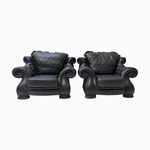 Set of Large Mid-Century Modern Chesterfield Style Lounge Chairs, 1980s, Set of 2