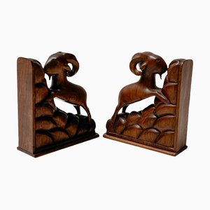 Sujetalibros Mid-Century modernos tallados a mano, años 70. Juego de 2
