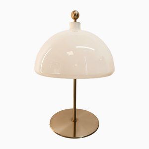 Lampe aus satiniertem Stahl mit weißer Kuppel
