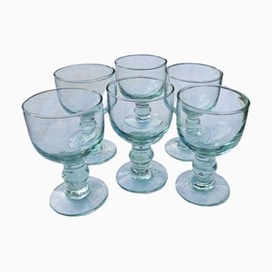 Grands Verres à Eau en Verre Épais Vert Doux de Maison Biot, 1970s, Set de 6