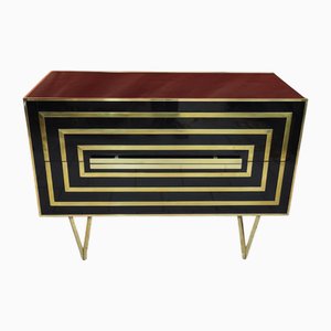 Chest of Drawers in Black Glass and Brass