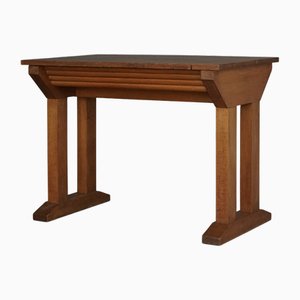 Vintage Geometric Oak Side Table or Desk, 1930s