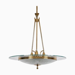 Mid-Century Italian Brass and Glass Pendant Light attributed to Pietro Chiesa for Fontana Arte, 1940s