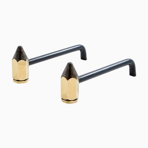 Alari portapenne in ottone in ferro battuto, anni '60, set di 2