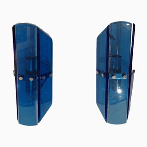 Blue Murano Glass Wall Lamps attributed to Veca, 1970s, Set of 2