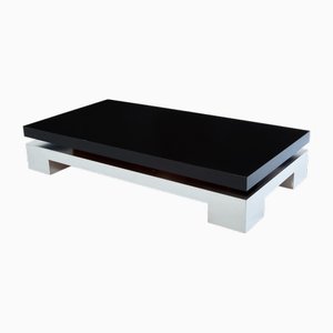 Schwarz Lack & Gebürsteter Stahl Couchtisch von Nadine Charteret, 1972