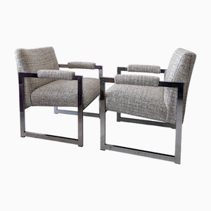Moderne Flache Mid-Century Bar Armlehnstühle aus Chrom von Adrian Pearsall für Comfort Designs, USA, 1970er, 2er Set