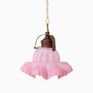 Lampe à Suspension en Verre Satiné Rose, 1920s
