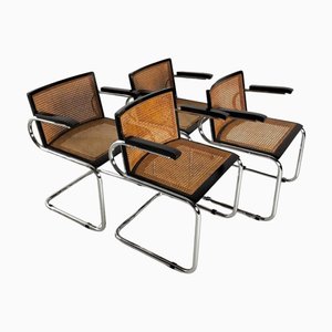 Vienna Straw and Steel Chromed Chairs attributed to Luigi Saccardo for Armet, 1970s, Set of 4