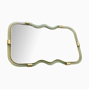 Horizzontal Wave Mirror in Green and Gold Torchon by Simoeng