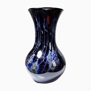 Large Purple Art Glass Vase with Vintage Silver Straw Inclusions