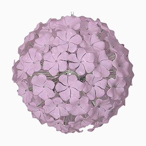 Lámpara de araña Sputnik veneciana moderna con flores rosadas de cristal de Murano de Simoeng