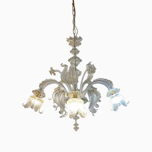 Murano Style Glass Clear and Gold Chandelier with Flowers and Leaves from Simoeng