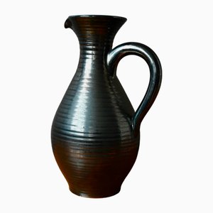 Glossy Black Ceramic Jug from Potiers d'Accolay, 1960s