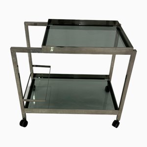 Mid-Century Chromed Metal Bar Cart with Smoked Glass Tops, 1960s