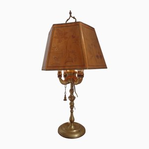 Bouillotte Table Lamp with Octagonal Hat in Printed Parchment, 1930s