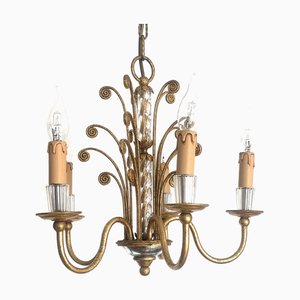 Gold-Plated Metal-Crystal Chandelier from Banci Firenze, 1960s