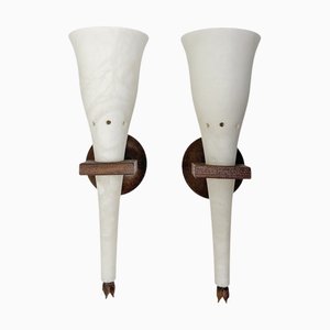 Alabaster Torchiere Wall Lamps, Italy, 1970s, Set of 2