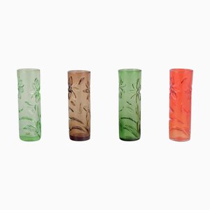 Vases en Verre avec Motifs de Fleurs, Fåglavik, Suède, 1970s, Set de 4