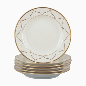 Weißes Porzellan mit goldenen Tellern, Meissen, Deutschland, 1930er, 6er Set