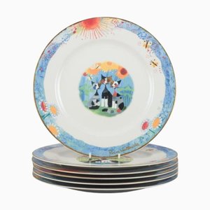 Assiettes Plates avec Motifs Chats par Rosina Wachtmeister pour Goebel, Allemagne, Set de 6