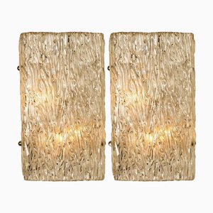Wave Textured Glass Gold Wall Lights attributed to J. T. Kalmar for Kalmar, 1970s, Set of 2