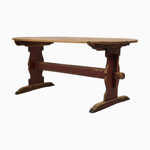 Antique Swedish Folk Art Pine Hand-Crafted Trestle Table