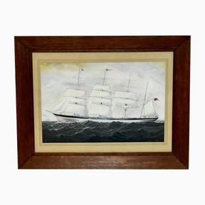 Victorian Artist, Brocklebank Line Four-Masted Steel Hull Sindia Ship Owned by John D Rockefeller, Watercolor, Framed