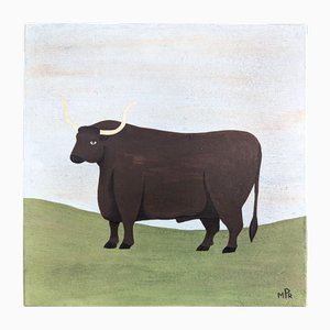 Matt Rix, Toro Longhorn inglese, Olio su pannello, con cornice