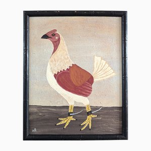 Matt Rix, English Game Fowl in White, Oil on Panel, Framed