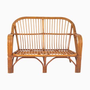 Vintage Brown Rattan Loveseat