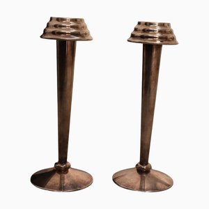 Art Deco Nickel-Plated Brass Candleholders, Italy, 1930s, Set of 2