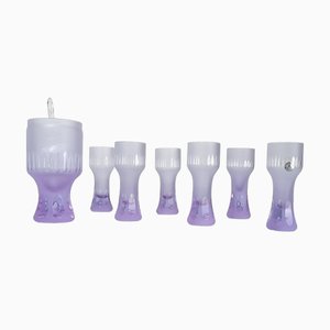 Long Space Age Drink Tumbler Glasses & Jug Set in Pale Lilac Frost Crystal, 1960s, Set of 7